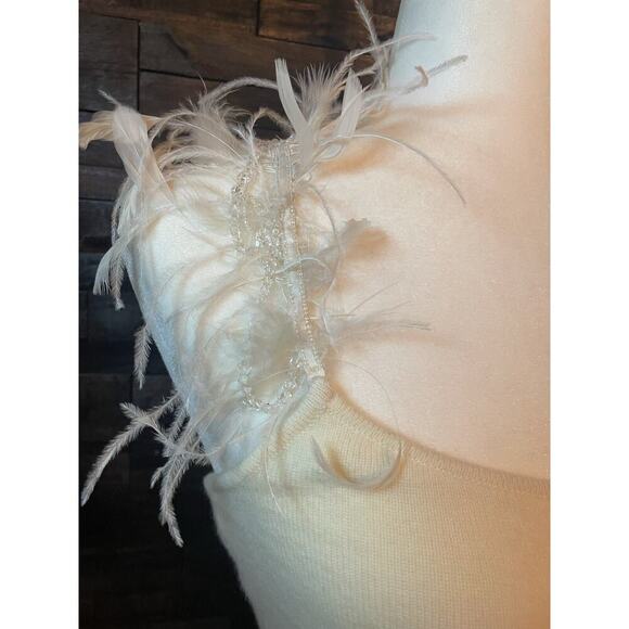 Ralph Lauren Black Label Beaded Feather Cashmere Sweater Tank Top Formal Blouse - Picture 2 of 11